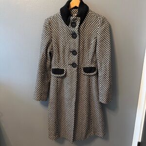 Adolfo Dominguez Designer Black and White geometric wool blend winter coat